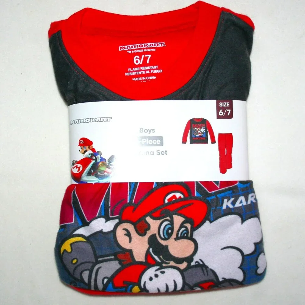 ⭐ NTW MARIO KART PJs BOYS 6 7 PAJAMAS SET SHIRT PANTS GAMER NINTENDO NEW JAMMIES